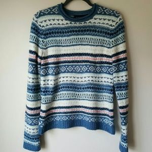 Fair Isle Multi Stripe Fuzzy Sweater-Small